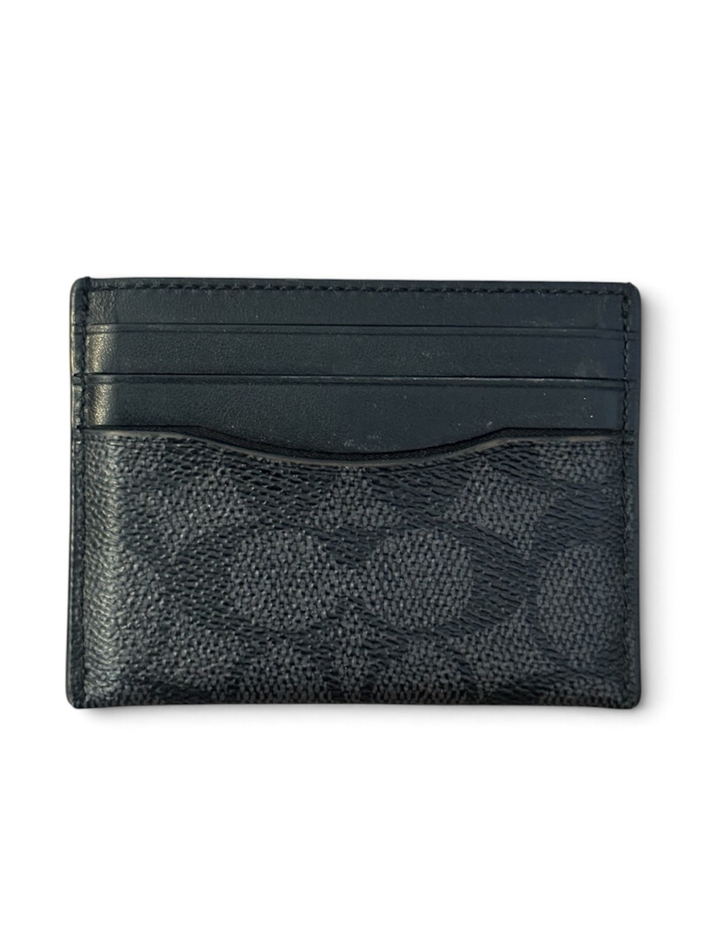 Coach Signature C Charcoal Black Slim Card Holder Wallet Leather Unisex